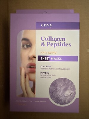 Envy Collagen & Peptides Anti-Aging Sheet Face Mask (2 Pack) 10 Total