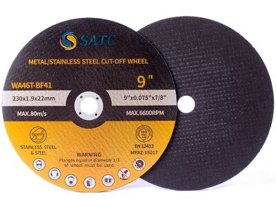 10 Pack 9'' x .075'' x 7/8'' Cut-off Wheels 230MM For General Purpose Metal Cutting