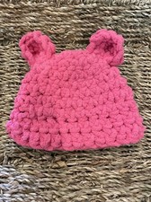 Crochet Pink Bear Winter Newborn Beanie