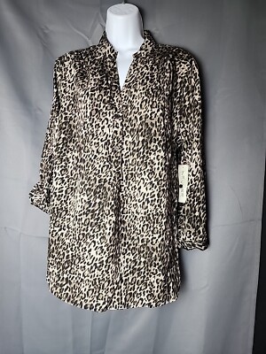 NWT Tacera Womens Size L Top Blouse Leopard Print 3/4 Sleeves Priority