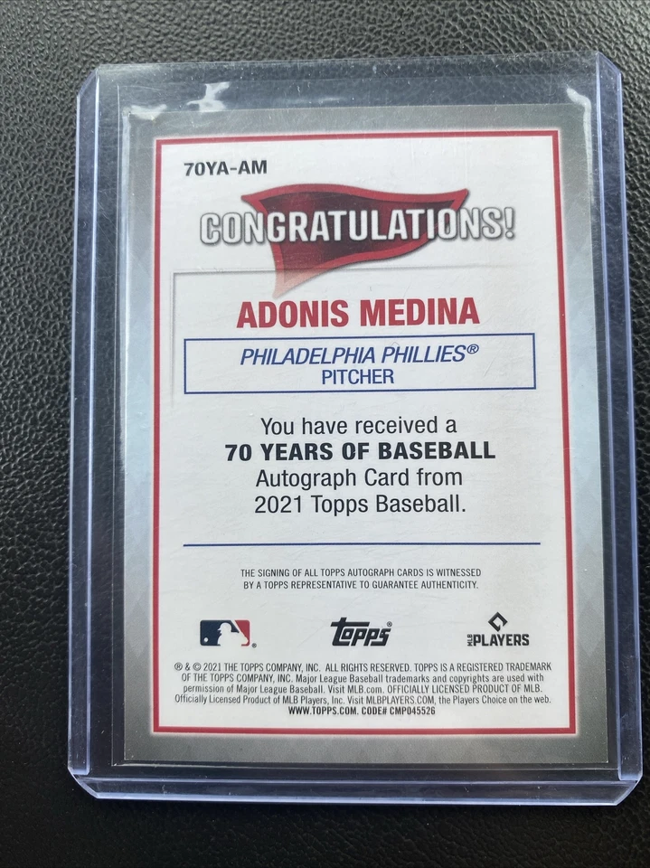 2021 Topps 70 Year Anniversary Auto ##70ya-am Adonis Medina Rc Auto Black 17/199 - Image 2 of 2