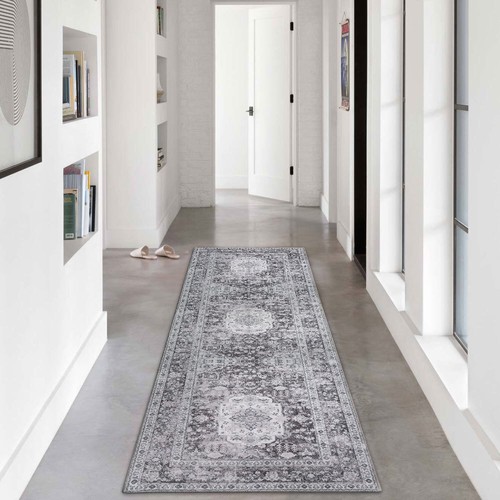 Clearance Hallway Runner Grey Pink Blue Non Slip Corridor Carpet Washable 80x300 - Picture 7 of 23