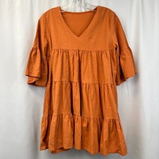 Shein Womens Orange V-Neck Short Sleeve Ruffle Short Mini Dress Size Medium