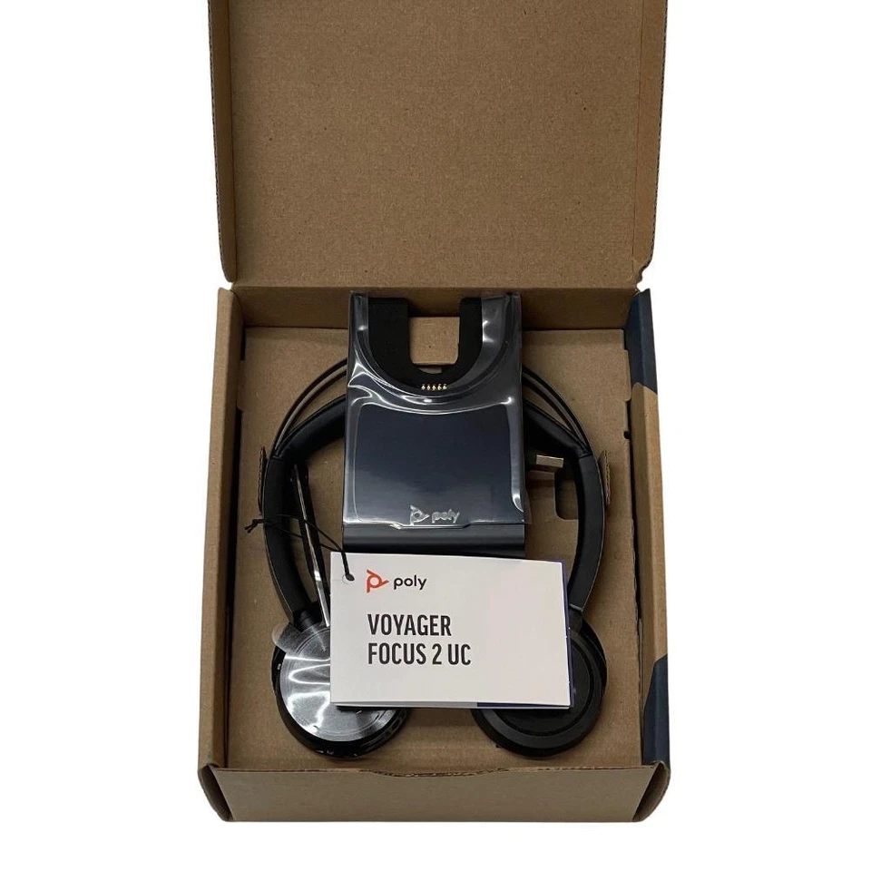 Poly Voyager Focus 2 Bluetooth Headset UC w/Stand (213727-01, 77Y86AA) New - Image 2 of 4
