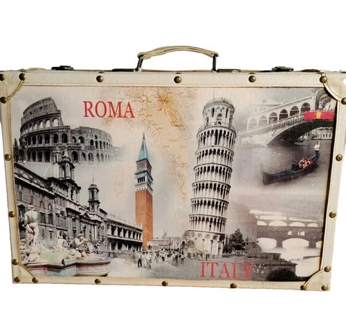 vintage small hard suitcase Leaning Tower of Pisa Rome Big Ben Italy Stunning