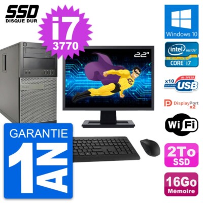 PC tour DELL 9010 Bildschirm 22 '' Intel Core i7-3770 RAM 16Go SSD 2To Windows 10