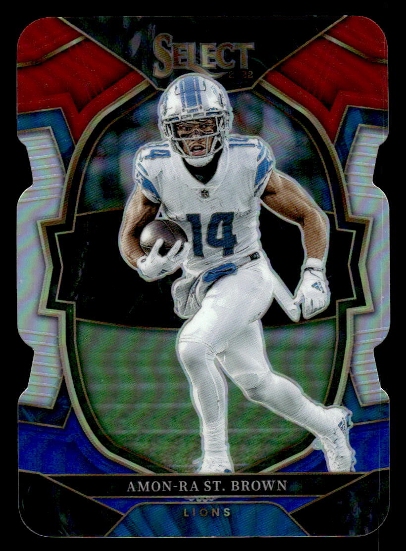 Amon-Ra St. Brown 2022 Panini Select Red and Blue Prizm Die Cut #58