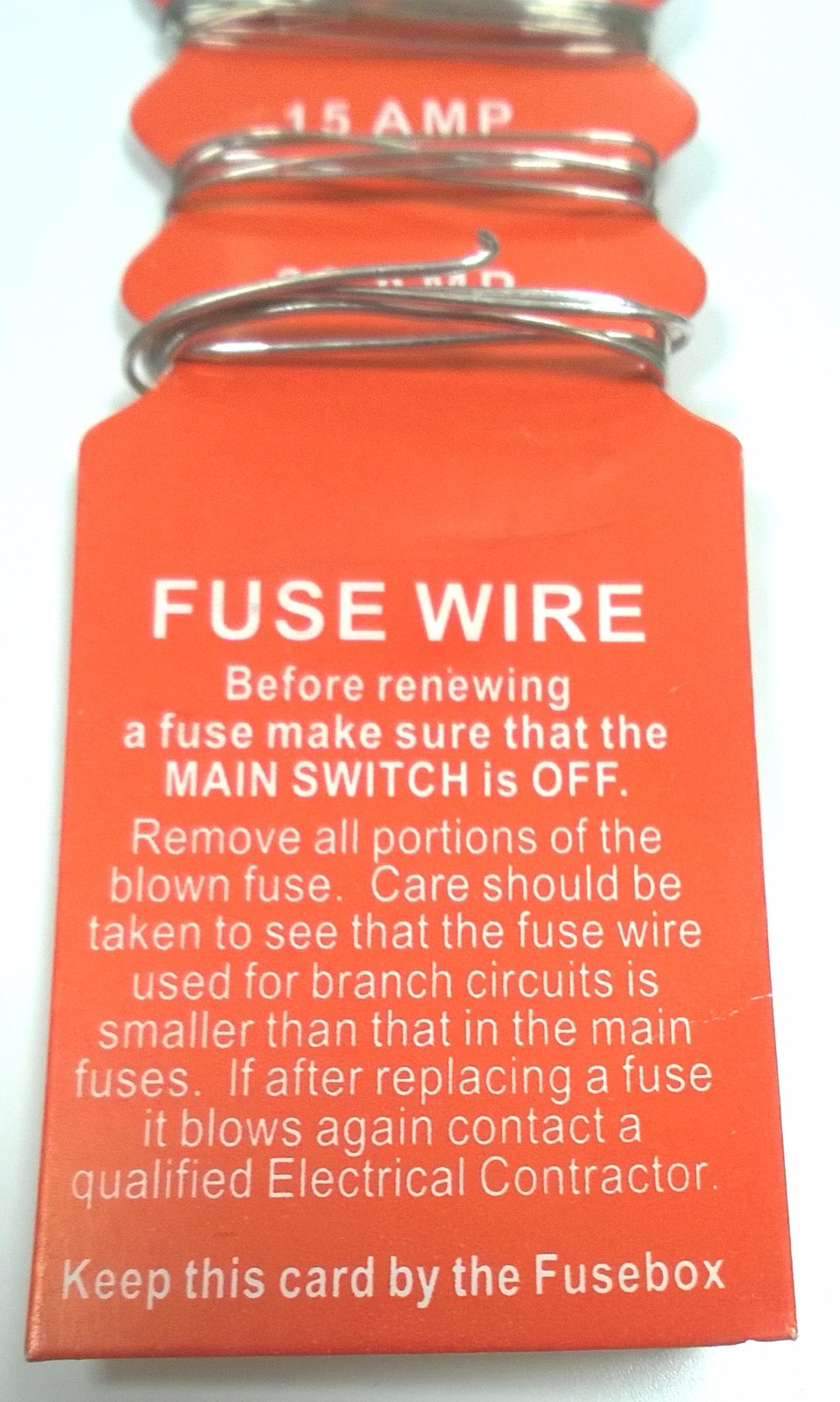 FUSE WIRE CARD 5 amp 15 amp and 30 amp FUSE BOX WIRE ELECTRICAL FUSE