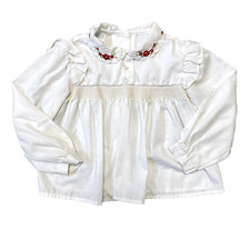 Vintage Girls Blouse Size 5 Hand Smocked Flower Embroidery