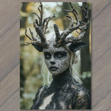 Art Print  Woman Body Paint Horns Tribal Gothic Fantasy Nature Mystical Forest A