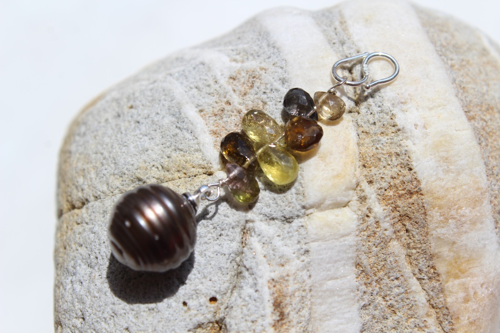 Pendentif perle noire de Tahiti véritable avec tourmaline et argent massif