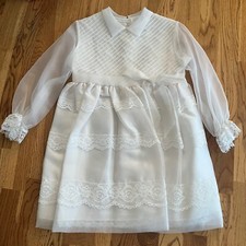 Vintage Miss Quality 6x White Ruffled Dress White Lace Full Circle Tiers Fussy