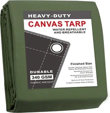 CARTMAN Finished Size 12x16 Feet Olive Green Canvas Tarp with Rustproof Grommets