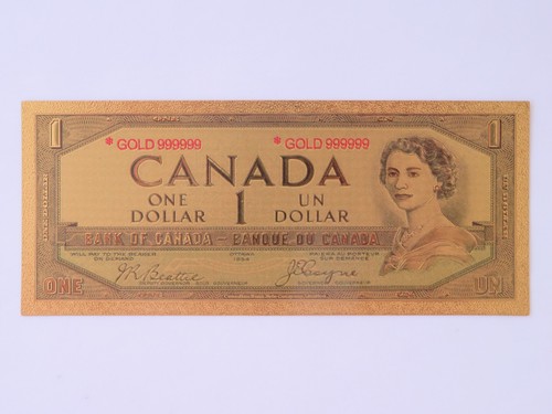 1 pcs CANADA Canadian $ 1 One Dollar Bank Note 24k Gold Plated play money