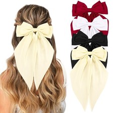 Hairband - 4PCS Cute Large Satin Hair Bow Clips for Women in Black, Wine Red,...