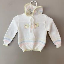 Vintage Quiltex Baby Block Embroidered Sweatshirt White Hooded Zip Back Newborn