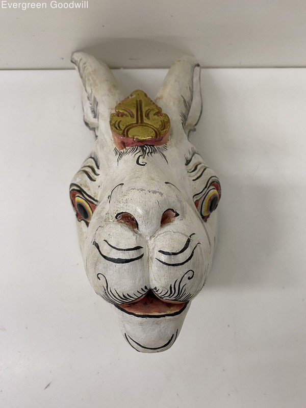 Wooden hand-carved Balinese white rabbit mask