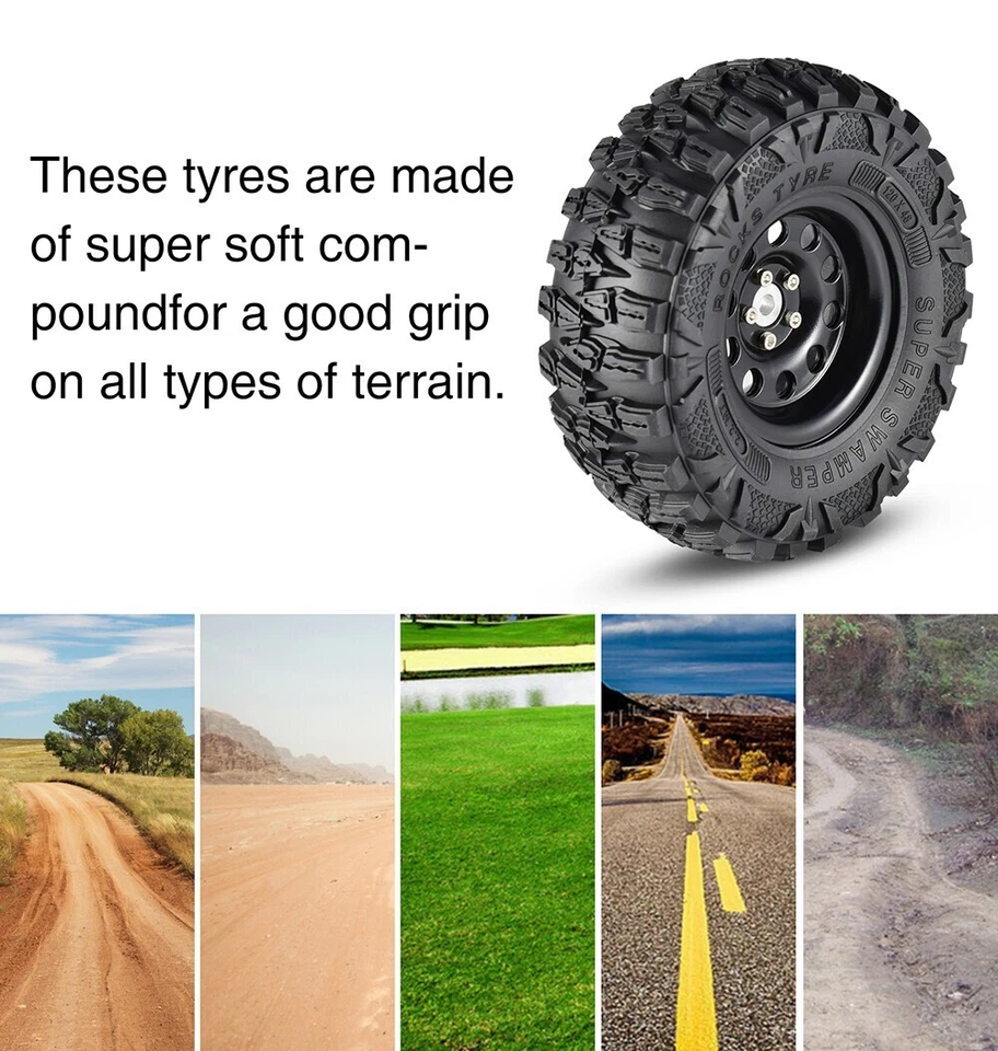 4PCS 2.2 Inch Rubber Tyres With Metal Rim for 1:10 Axial SCX10 TRX-4 RC Car - Bild 2 von 4