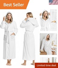 Womens Long Hooded Bathrobe Fleece Full Length Bathrobe with Hood Winter Slee...