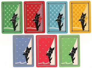 7 VINTAGE SWAP PLAYING CARDS DOGS SCOTTIE TERRIER DOG PEEKING OUT BEHIND CURTAIN