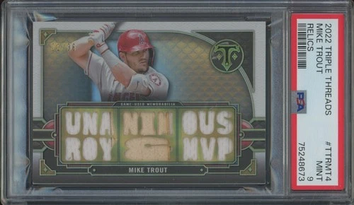 2022 Topps Triple Threads Mike Trout 1/36 Jersey Game Used Bat Mint PSA 9