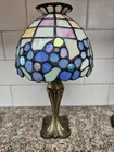 Vtg PartyLite Iridescent Stained Glass Globe Shade Tea Candle Lamp Tiffany Style