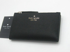 Kate Spade New York Small Slim Bifold Black Pebbled Leather Wallet NWT 129