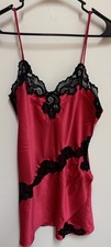 Vintage Victoria  s Secret Red Liquid Satin  Lace Chemise Nightie Gown Medium