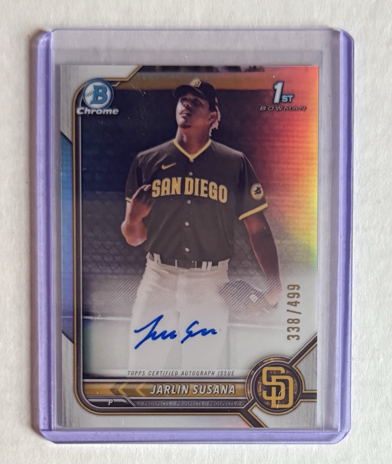 Jarlin Susana 2022 Bowman Chrome 1st Refractor Auto /499 #CPA-JSA Padres
