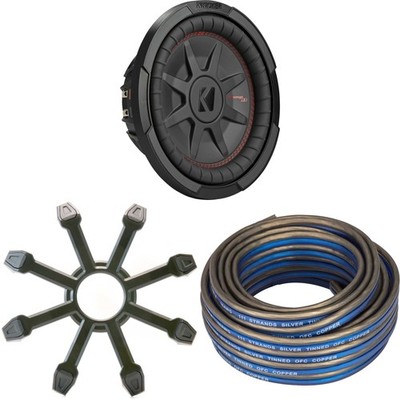 Kicker 48CWRT102 CompRT 10'' Subwoofer, DVC, 2-ohm w/ Speaker Wire, Grill Bundle