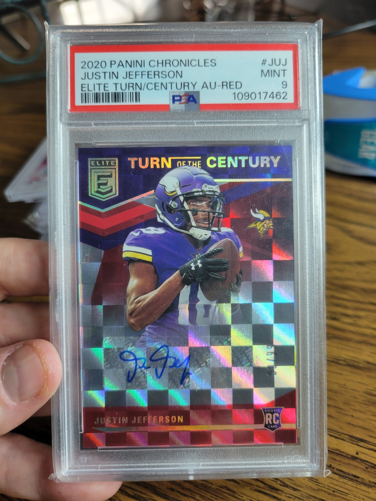 2020 Chronicles Turn of the Century Rookie AutoJustin Jefferson Red #/99 PSA 9