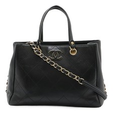 Chanel Small Shopping Bag Leather Handbag Women Black One Size