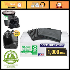 1000 Count 12-16 Gallon Black Trash Can Liners - 24x33", Heavy-Duty 1.25 MIL Bag