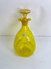VTG Yellow Blenko 49 Pinched Crackle Glass Decanter With Stopper 10.5" MCM