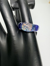 Vintage Murano Glass Ring Blue Gold Fleck Statement Band Size 9.75 Unique