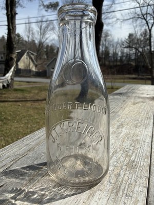TREQ Antique Glass Milk Bottle J.T. Kreiger Dairy Farm RFD#1 Troy NY