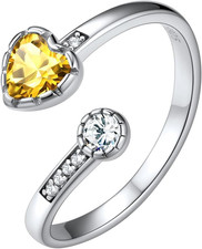 925 Sterling Silver Adjustable Birthstone Ring with Heart Shaped Gemstone and ro