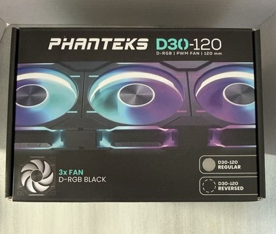 Phanteks D30-120 D-RGB PWM 120mm Fan - 3Pack - BLACK - Open Box Complete!