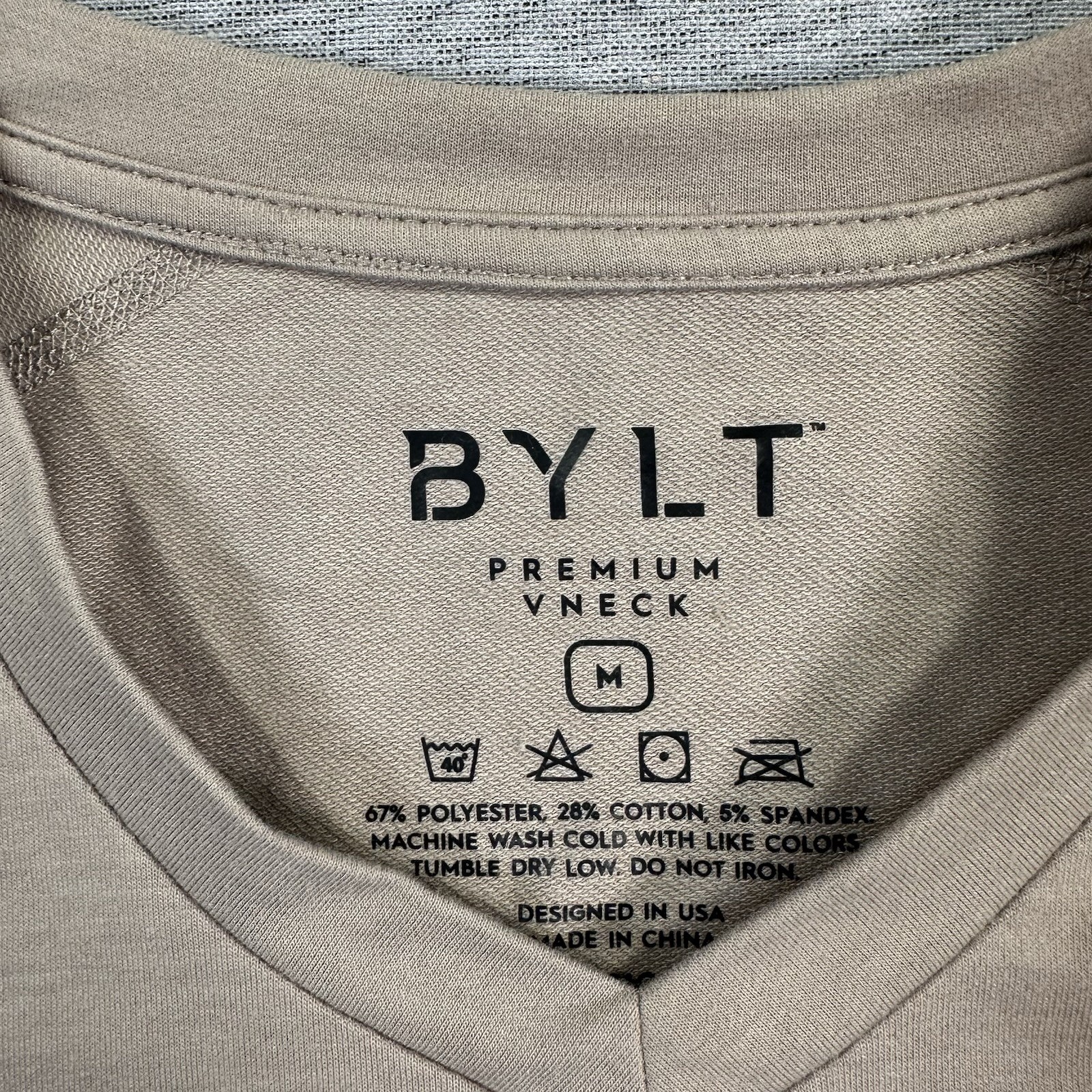 BYLT Shirt Men Medium Beige Solid Lux Basic Tee E… - image 3