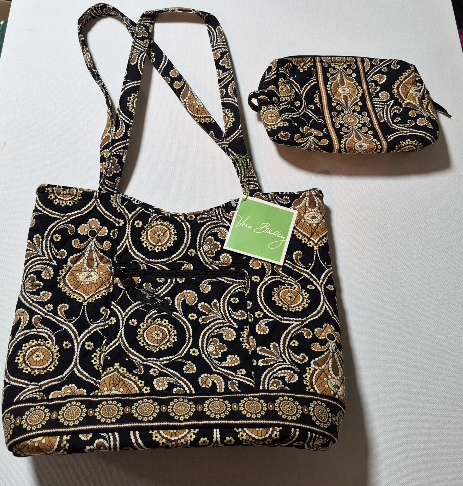 Vera Bradley Caffe Latte Bucket Tote Purse/ Retired/Vintage W/ Matching Mini Bag