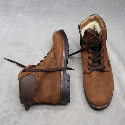 Rieker Mens 10.5 EU44 Boots Brown Leather Faux Fur Lined Side Zip Rugged NEW
