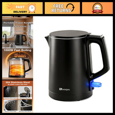 Compact 0.8L Electric Kettle 1000W, Double Wall Stainless Steel, Auto Shut-Off,