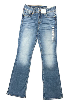 American Eagle MEDIUM BRIGHT INDIGO Women's Next Level Bootcut Jean, US 6 Long