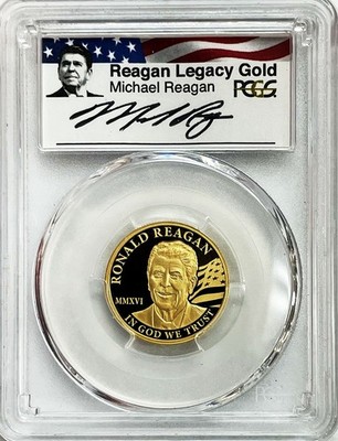 2016 GOLD COOK ISLAND $50 SIGNED REAGAN LEGACY LABEL 1/4 oz COIN