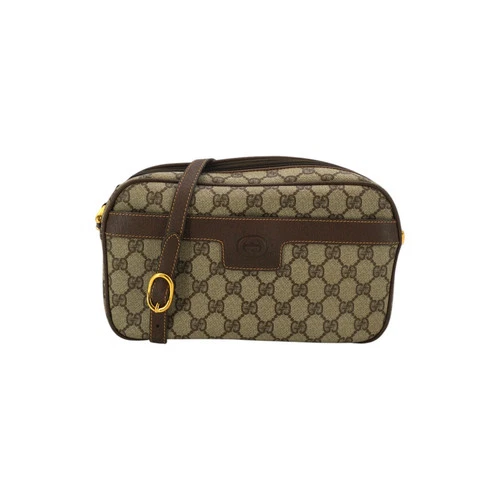 Authentic Gucci Vintage Brown Monogram Canvas Camera Bag Crossbody Bag