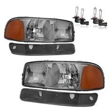 Headlights W/Bulbs for 1999-2007 GMC Sierra, for Smoke - With H/L Beam Bulbs