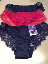NEW MAIDENFORM 3 PACK BLACK, RED FLIRTY TANGA PANTIES W LACE TRIM / Size 7 / L