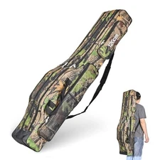  Portable 3 Layers Fishing Pole Bag Durable Oxford 120cm/47in Yellow Camouflage