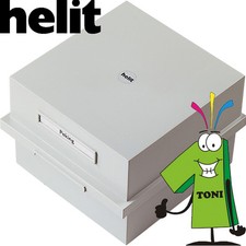 Helit Karteikasten A5 quer für 900 Karten m. Deckel u. Stellbrettchen lichtgrau