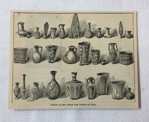 1872 magazine engraving ~ GREEK GLASS FROM THE TOMBS OF DABI